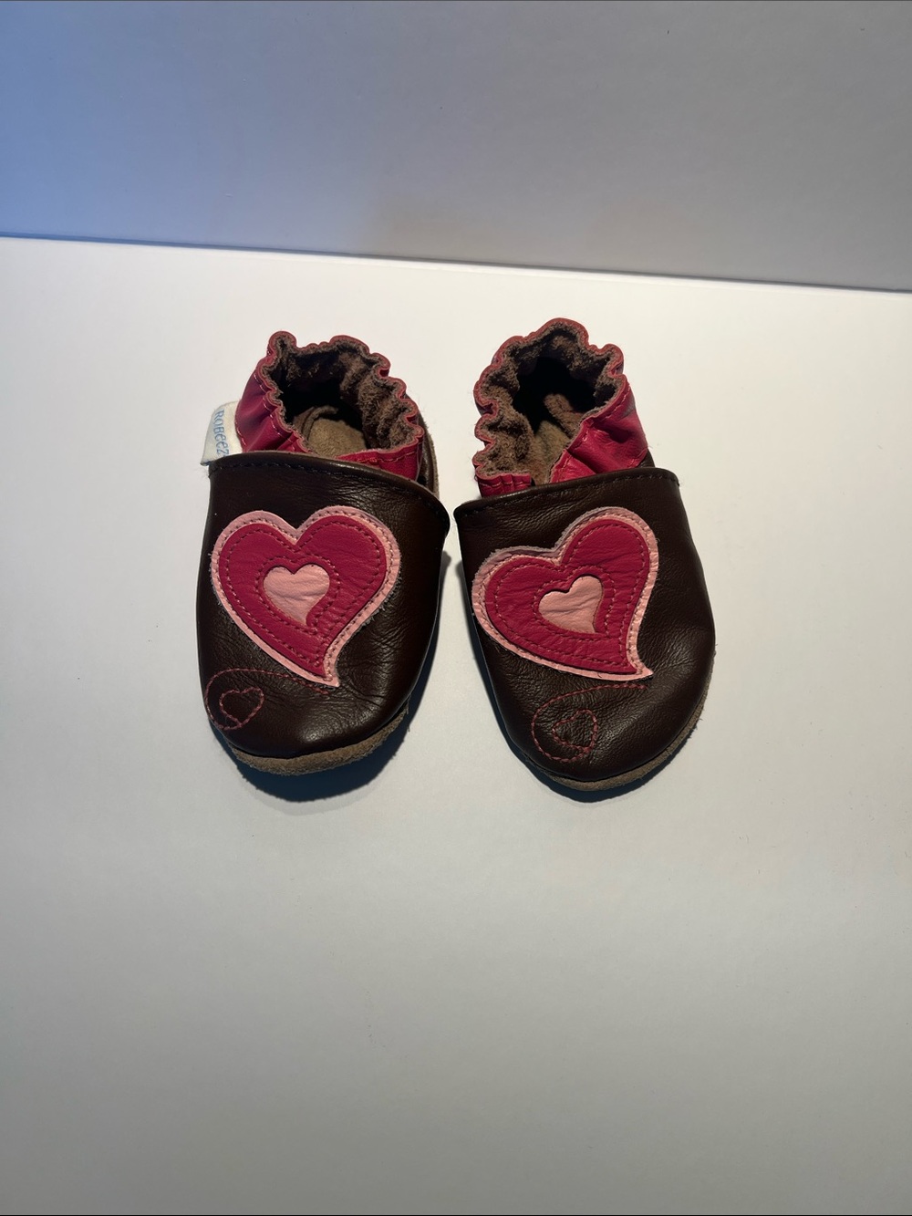 Robeez Dark Brown and Pink Heart Baby Soft-Soled Shoes